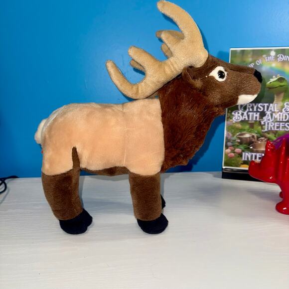 Wild Republic Elk Plush 12” Wildlife Stuffed Animal EUC Brown Antlers - Picture 3 of 6